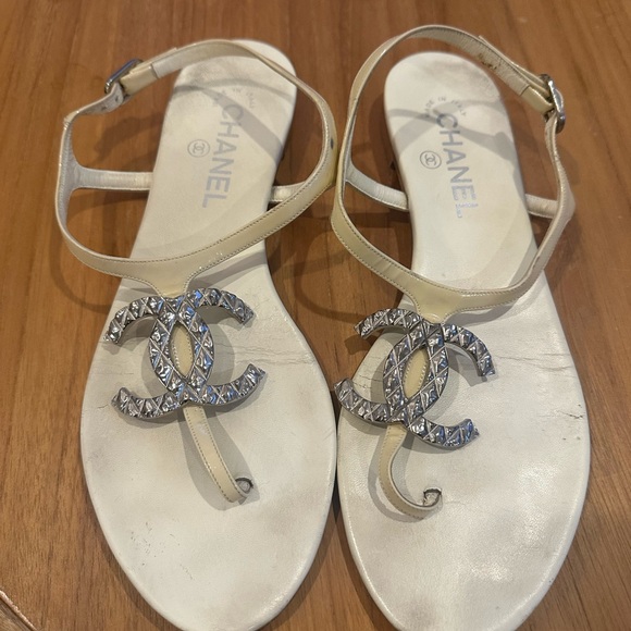 Chanel Beige Sandals with Logo Accent - Picture 4 of 8